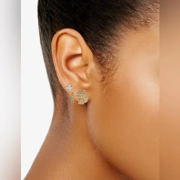 Karl Lagerfeld 3pc Set Crystal & Choupette Stud Earrings - Picture 2 of 6
